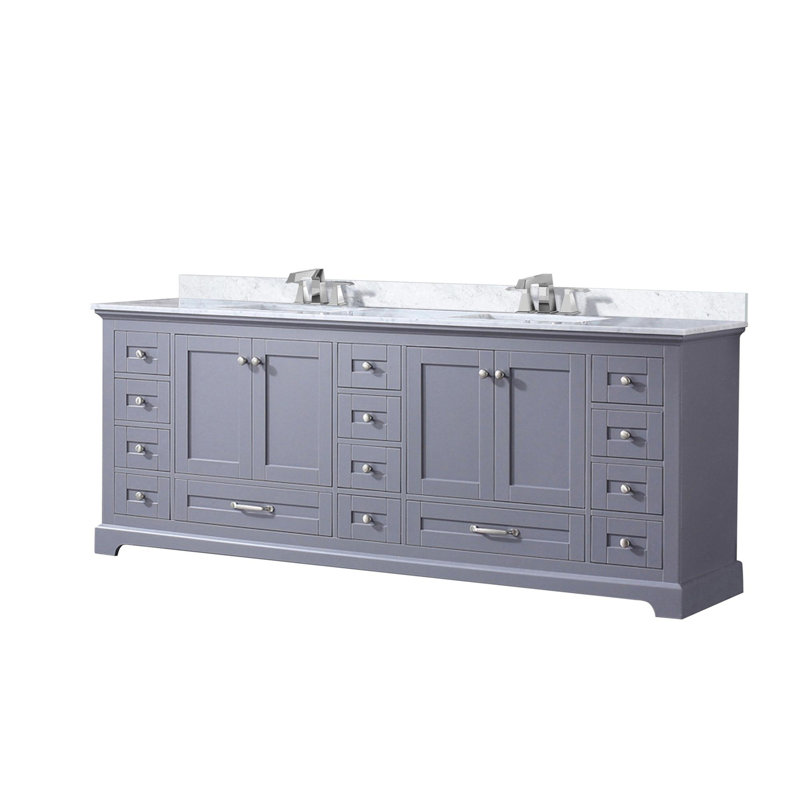 Ensemble de meuble-lavabo double avec plateau en marbre de Carrare et robinet, Gris foncé