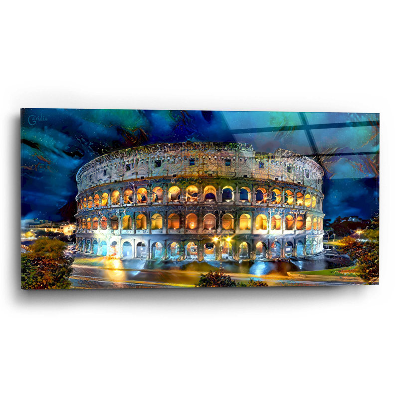 «Rome Rome Coliseo Night 2022» par Pedro Gavidia - peinture sans cadre, H 12 po x l 24 po x P 0,2 po