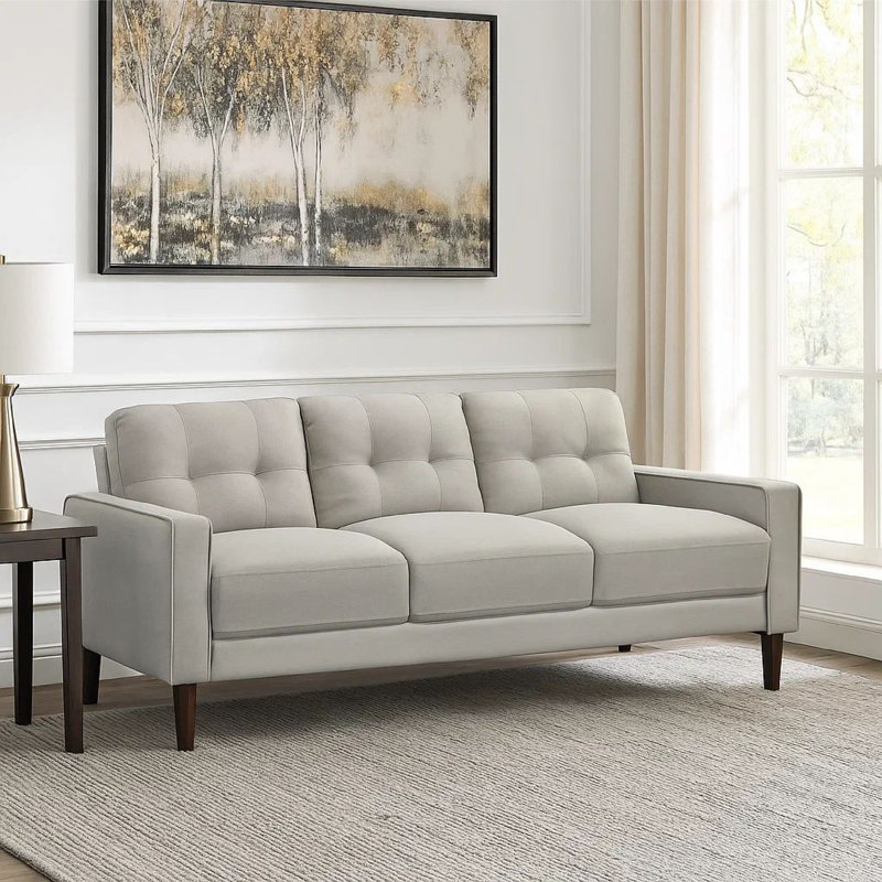Samanthagrace 77 Inch Sofa, Grid Tufted Back, Track Arms, Self Welt Trim, Beige, Beige Fabric