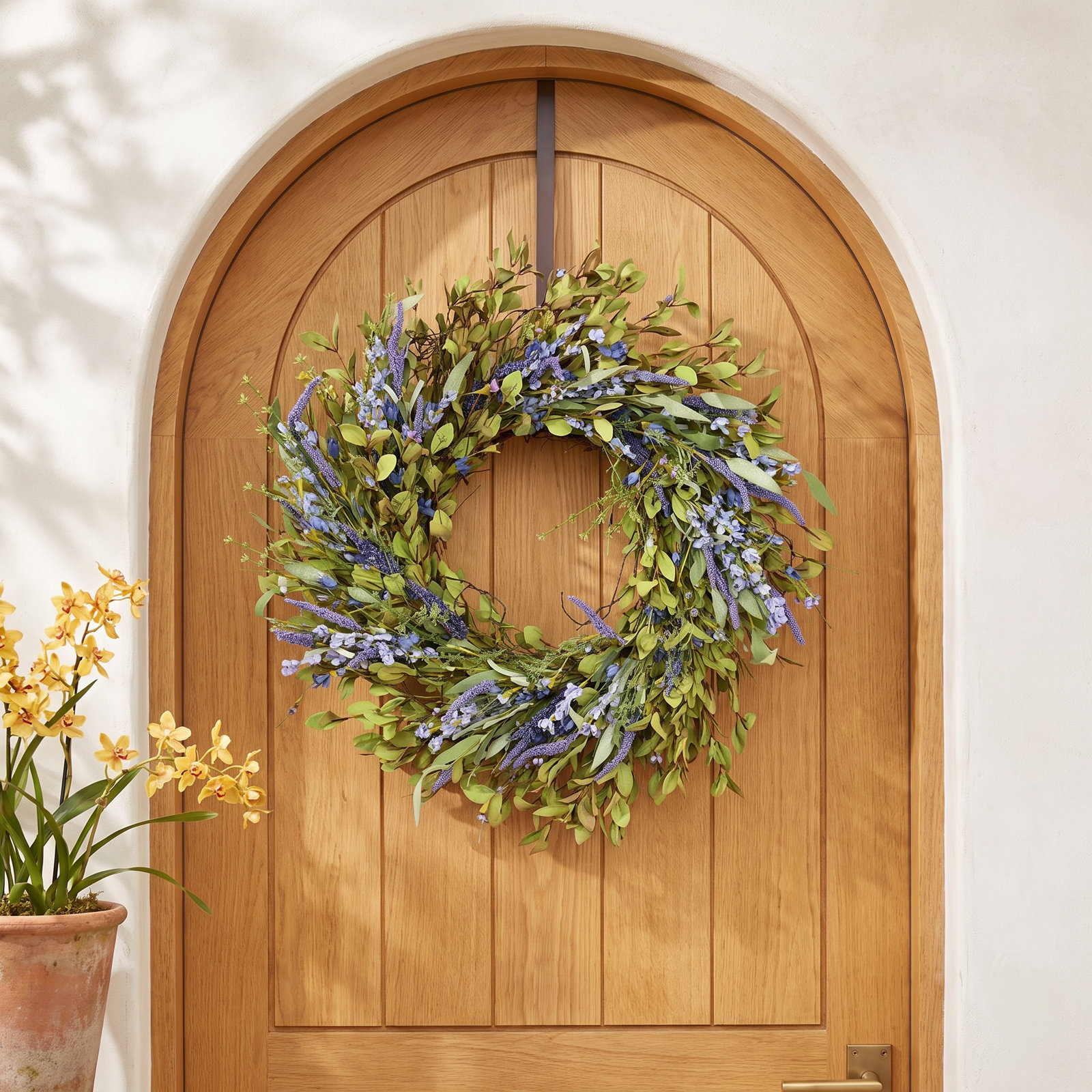24" Artificial Farmhouse Spring Summer Blossom Cluster Greenery Eucalyptus Berry Lavender Wildflower Front Door Wreath