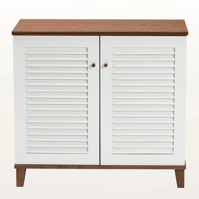 Diora White & Brown Four-Shelf With 2-Door Shoe Storage Cabinet, 27.83" H X 29.34" W X 14.27" D