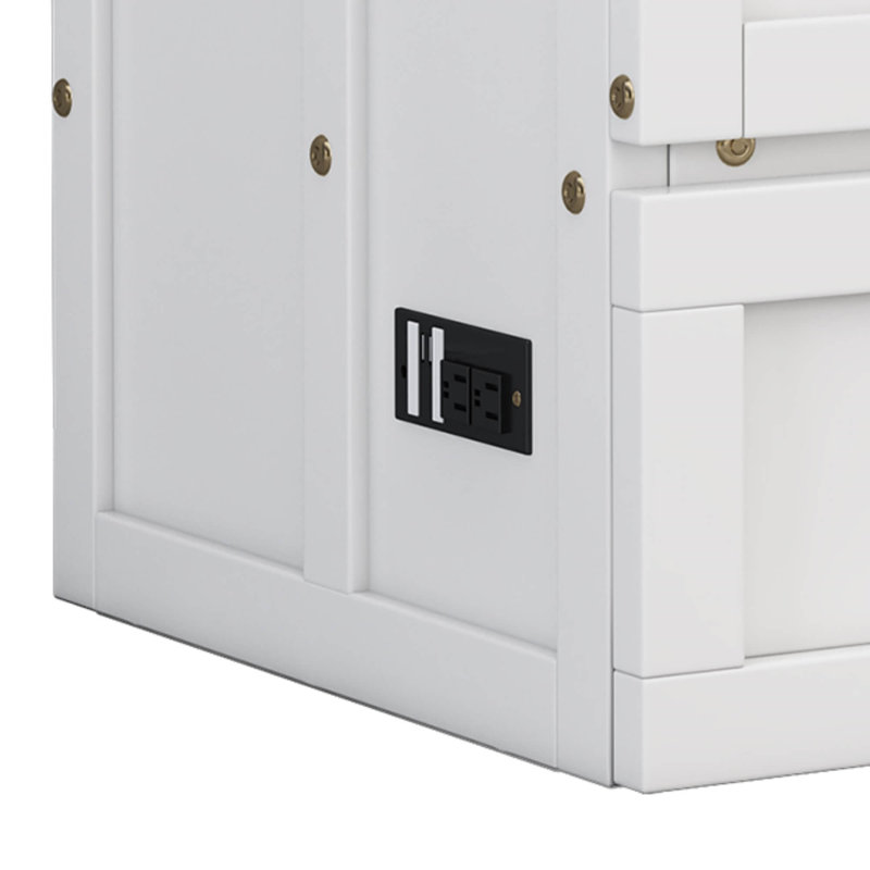 Commode lit escamotable en pin massif avec station de charge et grand tiroir de rangement pour bureau à domicile ou petite pièce