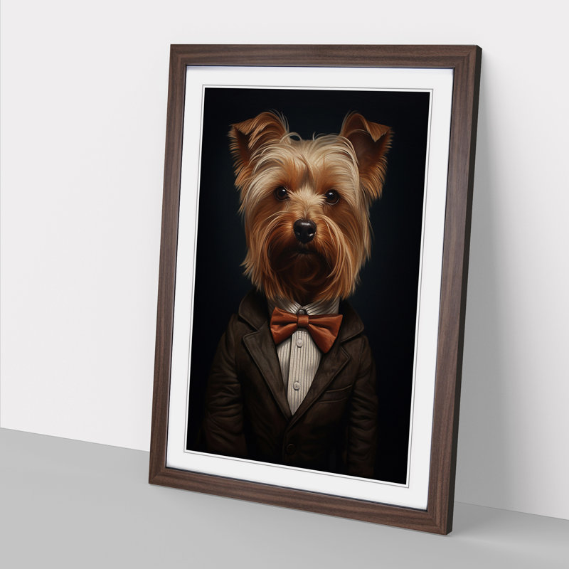 XYZ-FRM-V1223-1722 Yorkshire Terrier In A Suit Painting No.4 - Single Picture Frame Print on Wood, 64cm H x 46cm W x 2cm D