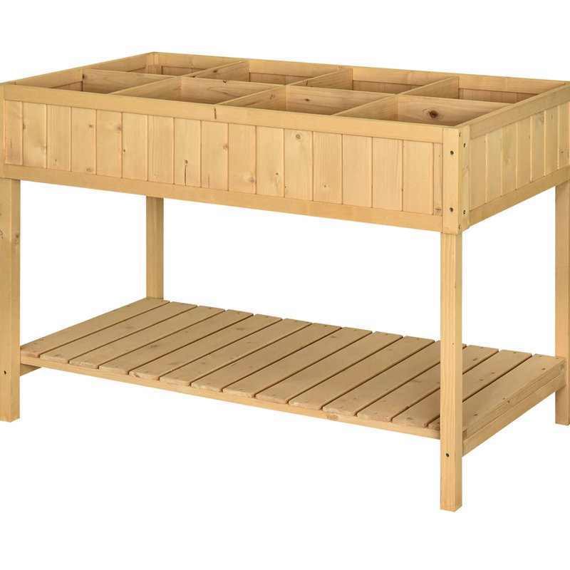 43.25X18x30in Wooden Raised Planter Bed With 8 Pockets And Storage - Nourish Your Garden World Gardening Box Shelf Cultivate A Beautiful Outdoor Space