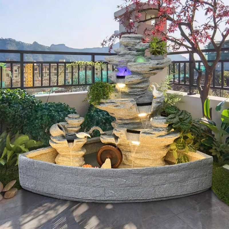 Pierre grise de 48,03 po, fontaine d'eau, pièce décorative pour étang à poissons