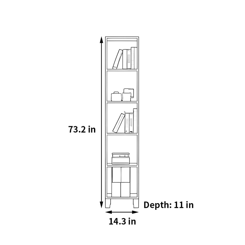 Une bibliothèque multifonctionnelle et pratique, (5 tablettes) H 73,2 po x l 14,3 po x P 11 po