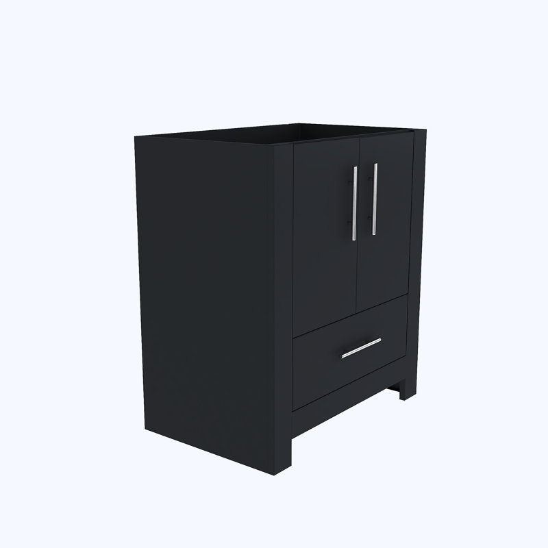 Meuble-lavabo moderne 30 po noir avec poignées rondes en nickel brossé Boston seulement, Noir