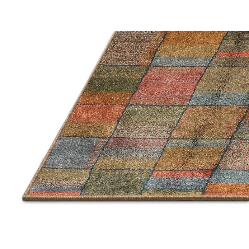 Tapis géométrique olive / orange / rouge Daddario, Rectangle 7 pi x 9 pi