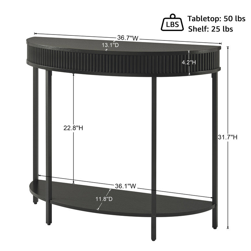 Fluted Half Moon Console Table, 31.7" H x 36.7" W x 13.1" D