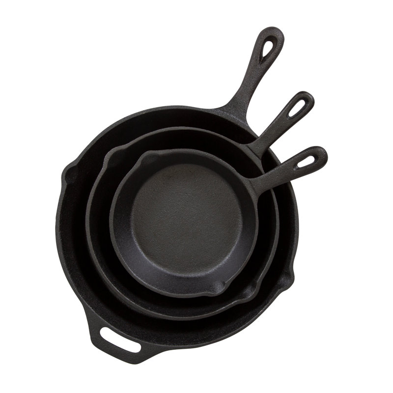 Pre-Seasoned Black Cast Iron Frying Pan Set, 3 Pieces