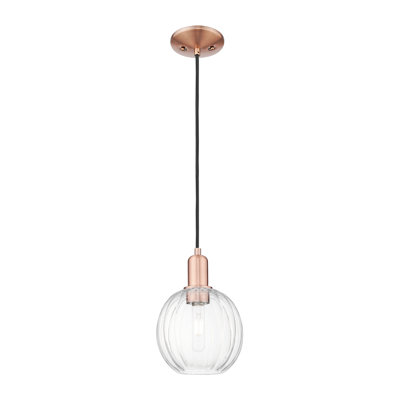 Downtown Urban - Cecil - 1 Light 7" Globe Shade Cord Hung Mini Pendant - Brushed Satin Nickel Finish - Clear Shade