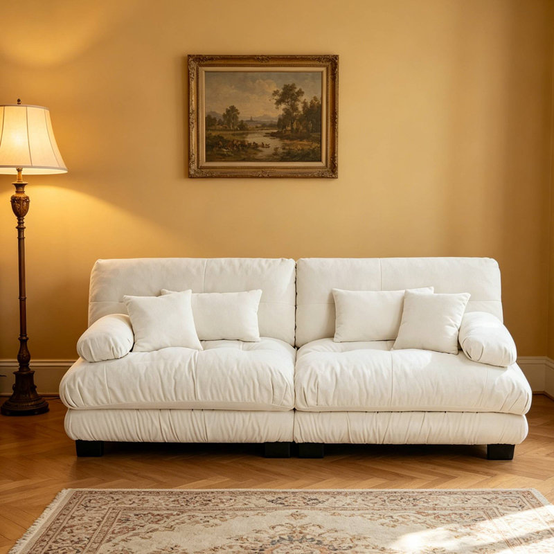 Canapé modulaire capitonné en chenille pour salon, Blanc
