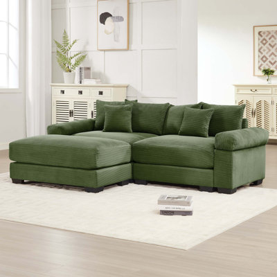 Canapé modulaire surdimensionné en L surdimensionné en nuage, tissu en velours côtelé doux, avec méridienne, accoudoirs larges à assise profonde, conception ergonomique, 6 coussins décoratifs, assemblage facile pour les salons, les salons
