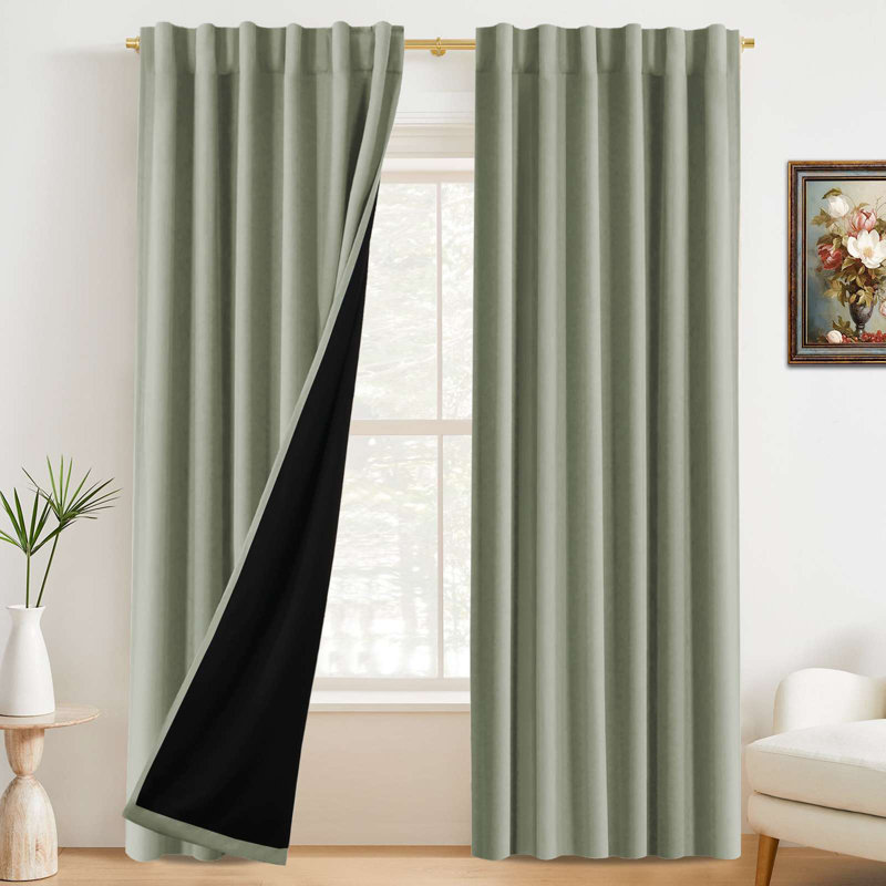 100% Blackout Curtains for Bedroom with Liner Full Room Darkening Curtains Thermal Insulated Back Tab/Rod Pocket Window Drapes for Living Room, 2 Panels