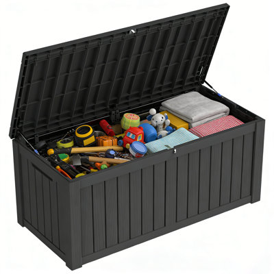 PawsomePad 150 Gal. Black Resin Storage Deck Box for Outdoor Indoor