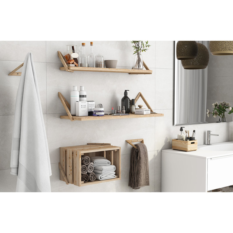 Ballina Pine Solid Wood Bracket Shelf, 2.2cm H x 60cm W x 25cm D