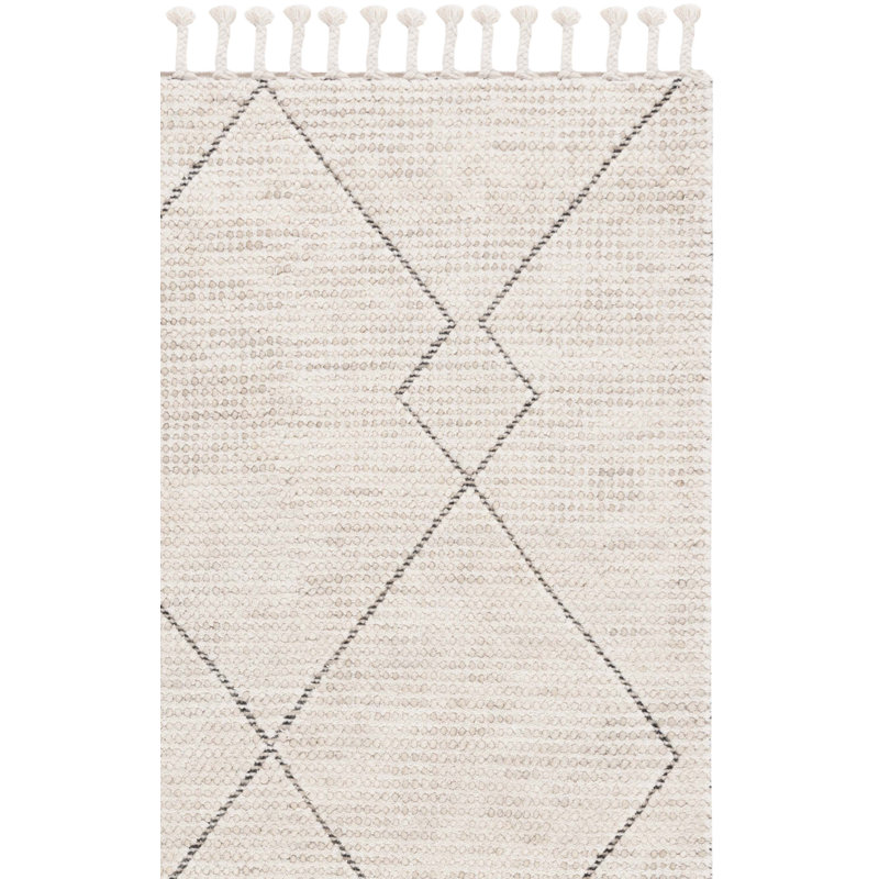 Tapis géométrique beige en laine tissé à plat à la main Skyelee, Rectangle 3 pi x 5 pi