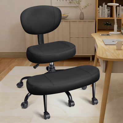 Ergonomic Kneeling Chair - Adjustable Cross-Legged Office Chair with 360° Footrest, PU Leather Seat & Wheels for Active Sitting, Home Office, ADHD & Meditation, Black