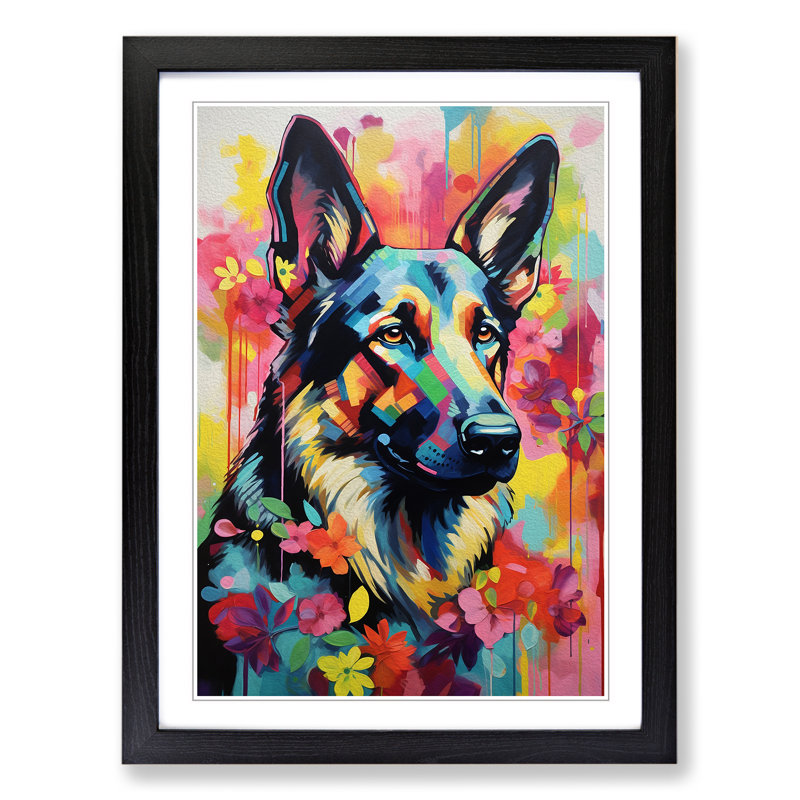 German Shepherd Modern No.2 - Framed Print, 34cm H x 25cm W, Black Framed