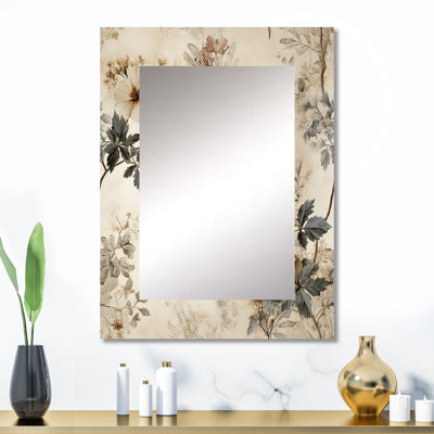 Rétro charme floral rétro beige Countryhome - miroir mural décoratif floral, grand miroir floral, art imprimé en métal