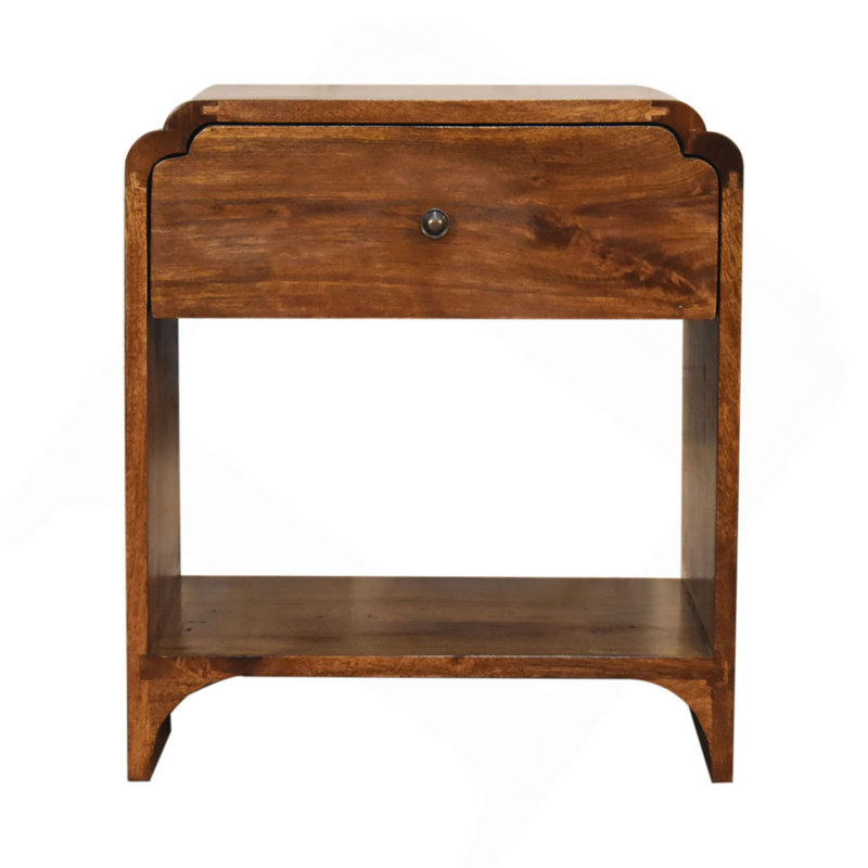 Table de chevet châtaignier en bois avec tiroir et fente ouverte Wood Newton