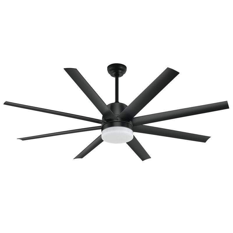 60" Black Ceiling Fan with LED Light & Remote – 8-Blade, Dimmable, Reversible DC Motor, Black