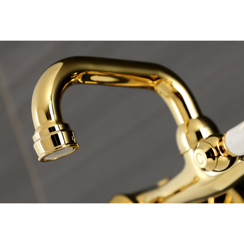 Kingston Brass Kingston Two-Handle 2-Hole Wall Mount Bar Faucet, Polished Brass, Lever Handle