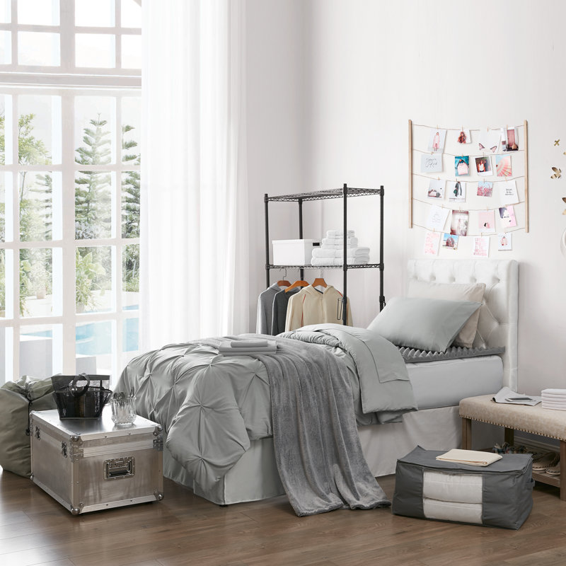 College Dorm Essentials and Twin XL Bedding Package, Gray