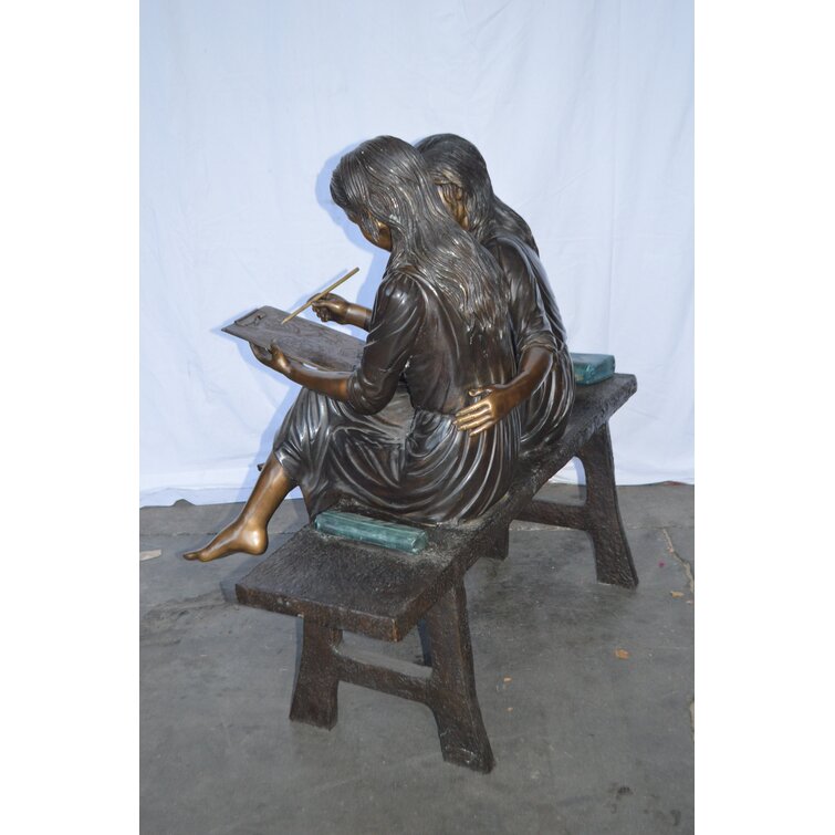 Boy and Girl Reading on Bench Aluminum Garden Statues - Aluminum Sculptures