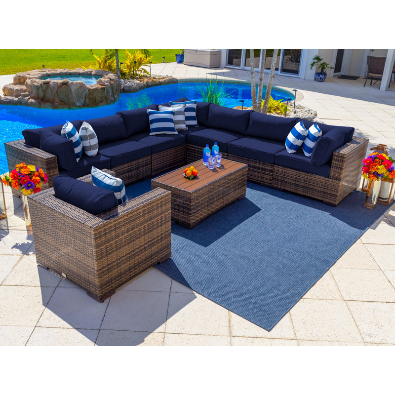 Sorrento 7 - Person Modular Patio Conversation Set with Cushions, Sunbrella Navy