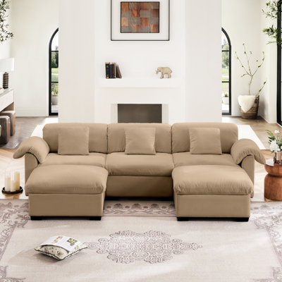 Extra Large Seat With Soft And Cushions, Tan Velvet 3 U Shaped Sectional Storage Seats, Ottomans Ottomans, Seats