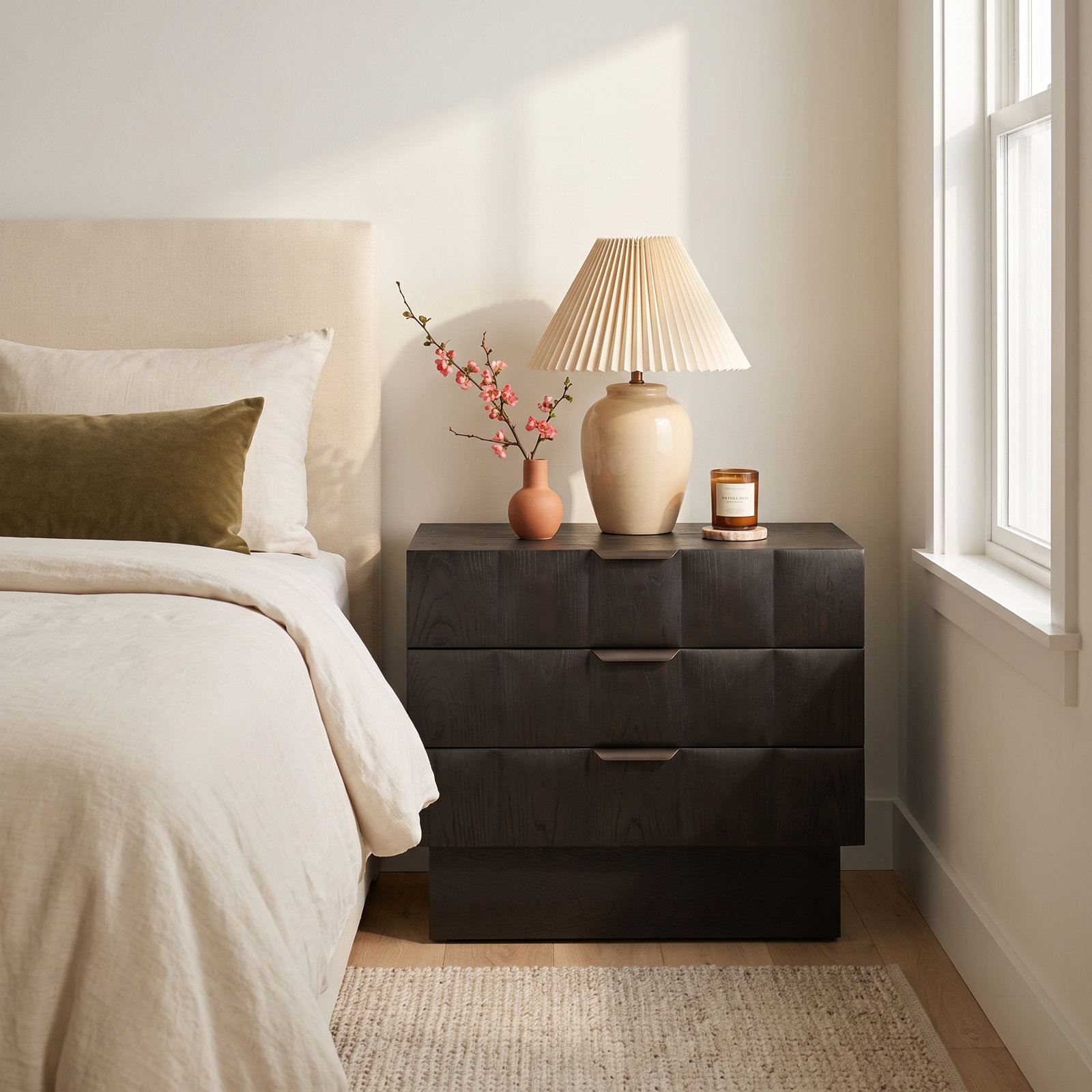 3-Drawer Wood Veneer Nightstand