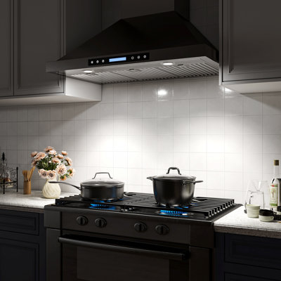 36 inch 800 CFM Convertible Wall Mount Range Hood 4 Speed Quiet Stainless Steel Remote and Touch Panel Control with LED Lights