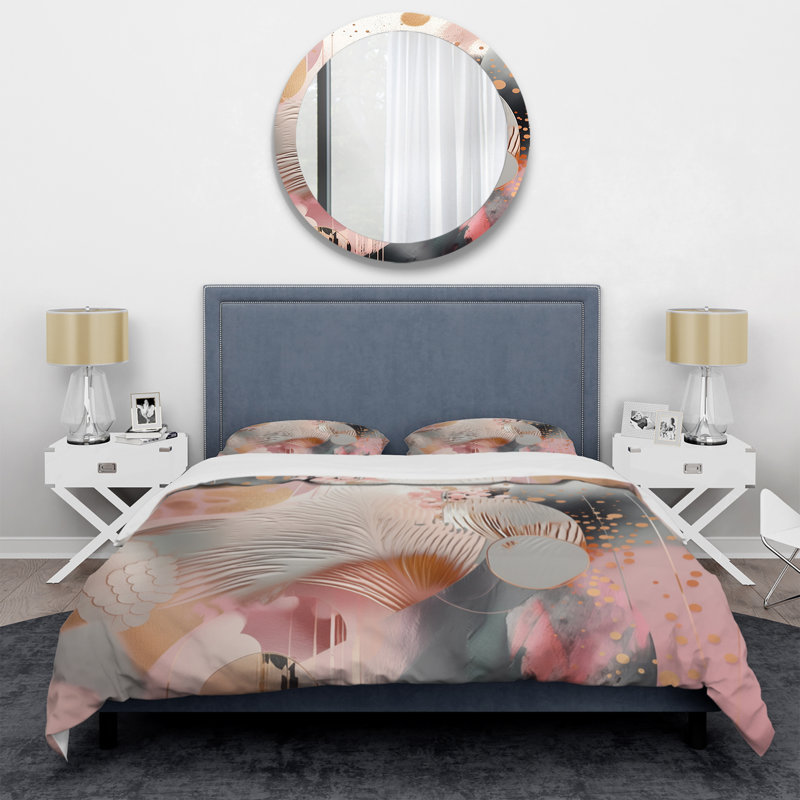 Ensemble de housse de couette en microfibre / polyester rose, Housse de couette pour grand lit et 2 taies décor