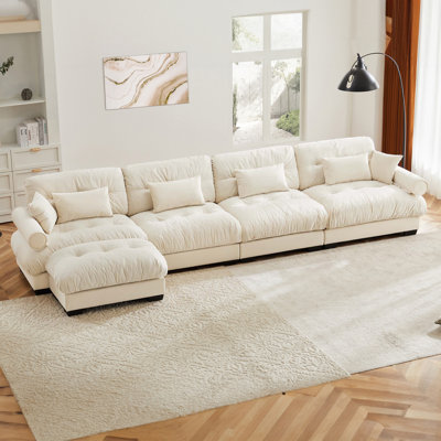 L Shaped Sectional Cloud Sofa , Convertible Deep 4 Seater Modular Couch For Living Room,modern Velvet Comfy Upholstered Corner Couch Waist Pillows, Th