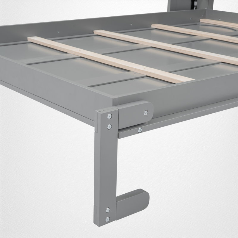 Lit escamotable double, lit escamotable peu encombrant, chambre contemporaine et multifonctionnelle, Gris