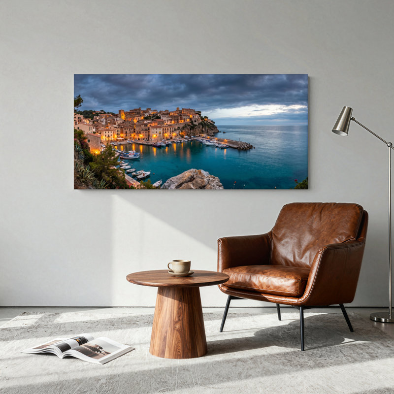 Ensemble de 1 tableau sur toile représentant un village côtier, L 32 po x H 16 po, Wrapped Canvas