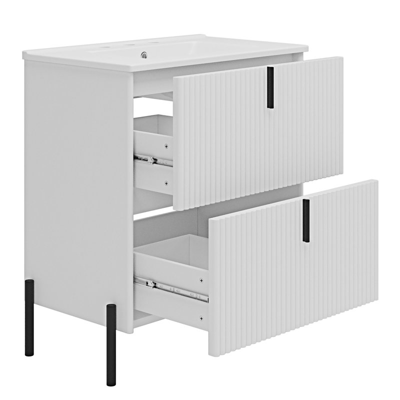 Meuble-lavabo autoportant avec lavabo en céramique, Blanc