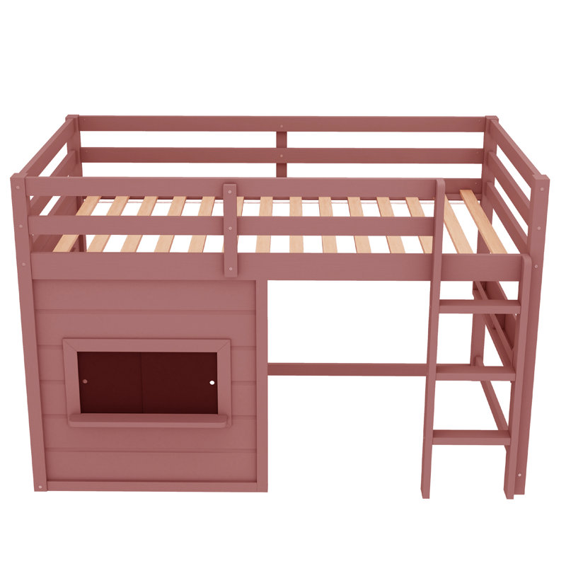 Lit mezzanine pour enfants avec tableau coulissant, Rose foncé, Double