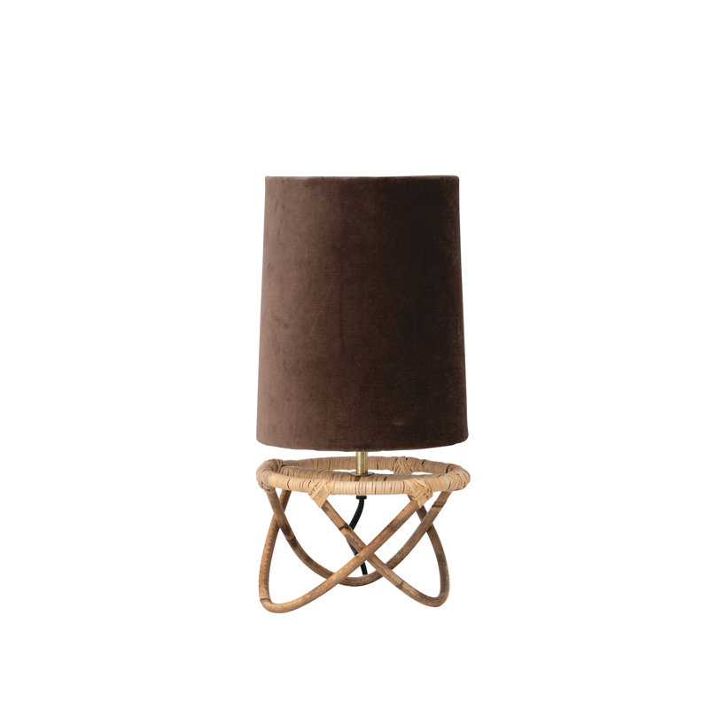 Handwoven Rattan Table Lamp with Cotton Velvet Shade