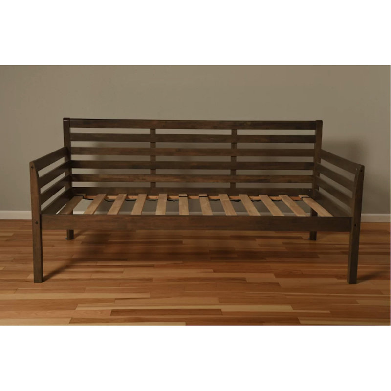 Alhamdi Twin Solid Wood Daybed, Mattress Not Included, Rustic Walnut