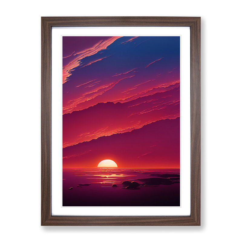 Unreal Ocean Sunset - Wall Art, 36cm H x 27cm W, Walnut Picture Frame, White