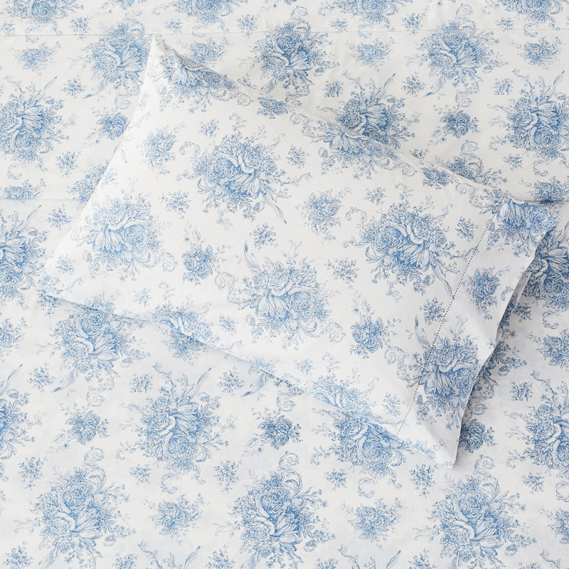 Petit Toile Printed Cotton Percale Sheet Set, Blue, King Sheet Set with 2 King Pillowcases