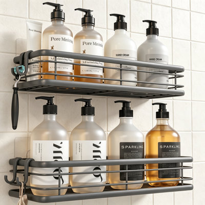 2-Pack Grey Drill-Free Rustproof Shower Shelves