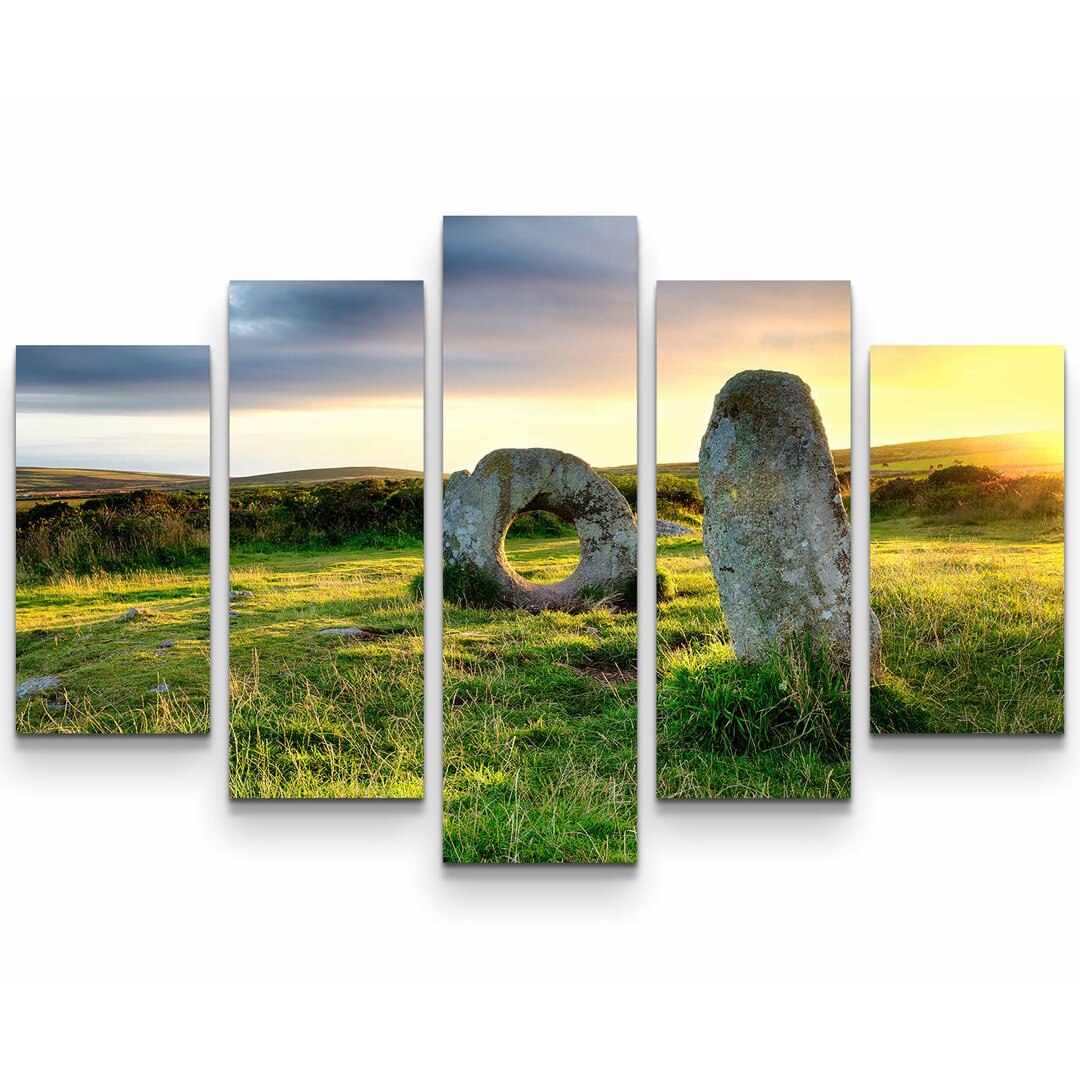 5-tlg. Leinwandbilder-Set Mystische Men-an-Tol Steine in Cornwall