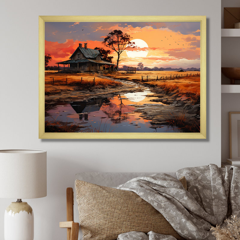 Barns Sunrise Country Charm sur toile, H 12 po x l 20 po x P 1 po, Encadrement doré