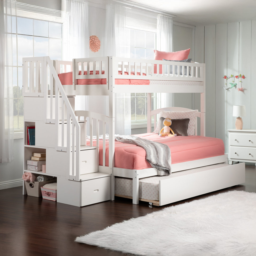 Jaxson Twin Over Full Solid Wood Staircase Bunk Bed with Trundle Viv + Rae™ Bed Frame 