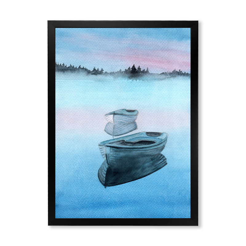 Deux bateaux de pêche sur un lac avec reflet dans l'eau - reproduction sur toile, H 20 po x l 12 po x P 1 po