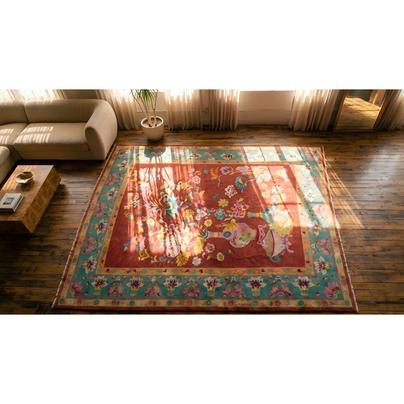 Rectangle chinois - tapis noué des années 1920 en laine antique Art Deco