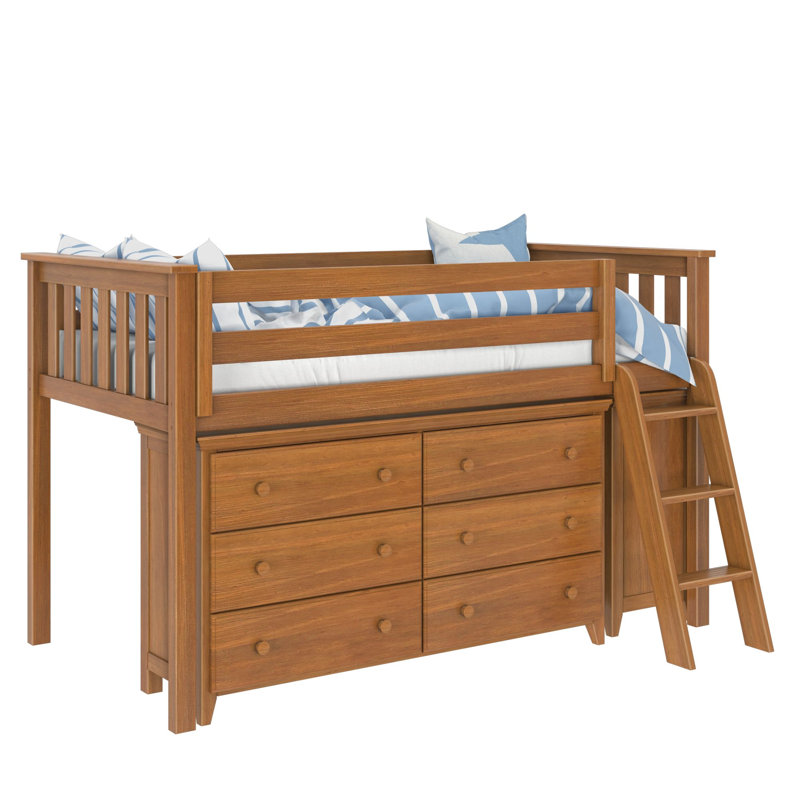 Kaiden Twin 9 Drawer Solid Wood Loft Bed, Pecan